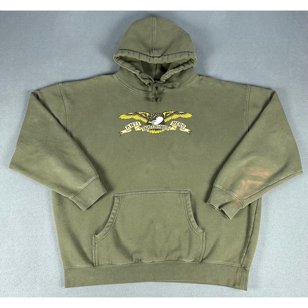 Anti Hero Hoodie Mens XL Green Faded Distressed Eagle Logo Skateboard Skater Y2K